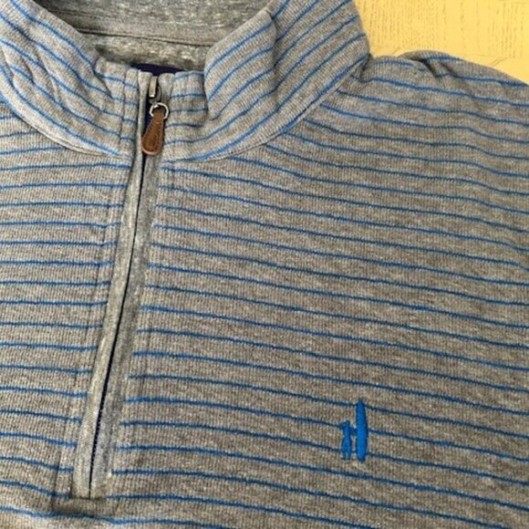 Johnnie-O 1/4 Zip Pullover Mens 2XL Long Sleeve Cotton/Poly Gray w/Blue Stripe - Picture 2 of 14